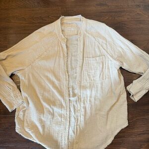 aerie Cream Frayed Gauze Button-Up Shirt